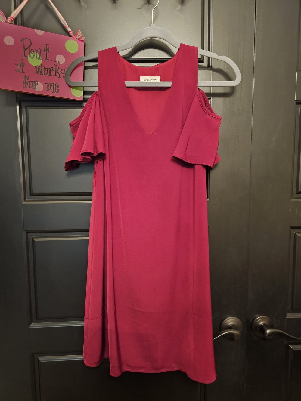 Sugarlips Maroon Cold-Shoulder V-Neck Dress
